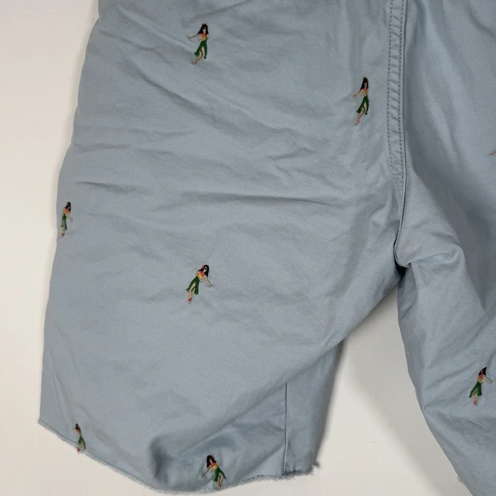 Gap Men's Chino Shorts Size 29 Hula Girl Embroidered‎ Light Blue Vacation Shorts